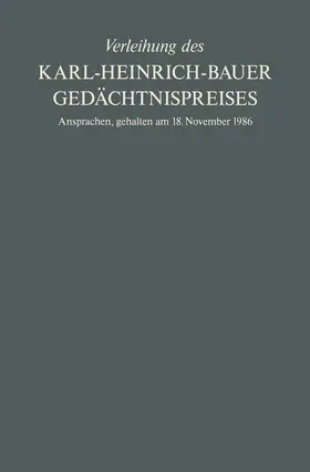 Bauer |  Verleihung des Karl-Heinrich-Bauer Gedächtnispreises | Buch |  Sack Fachmedien