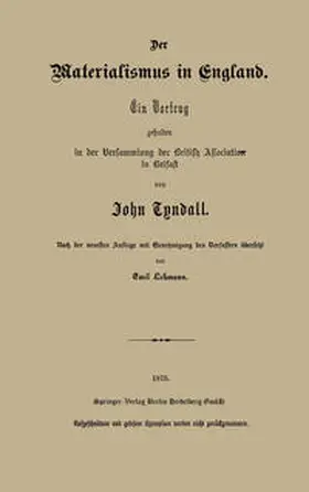 Tyndall |  Der Materialismus in England | eBook | Sack Fachmedien