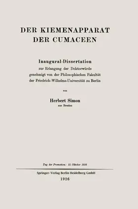 Simon |  Der Kiemenapparat der Cumaceen | Buch |  Sack Fachmedien
