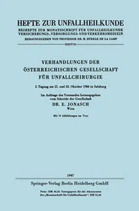 Jonasch |  Verhandlungen der Österreichischen Gesellschaft für Unfallchirurgie | eBook | Sack Fachmedien