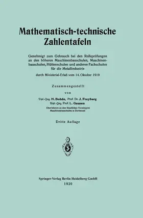 Bohde / Freyberg / Geusen |  Mathematisch-technische Zahlentafeln | Buch |  Sack Fachmedien