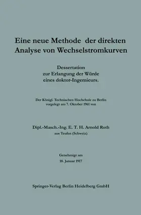 Roth | Eine neue Methode der direkten Analyse von Wechselstromkurven | Buch | 978-3-662-42212-0 | www.sack.de