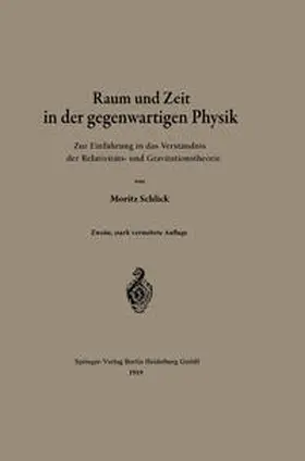 Schlick |  Raum und Zeit in der gegenwärtigen Physik | eBook | Sack Fachmedien