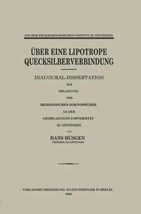 Hüsgen |  Über Eine Lipotrope Quecksilberverbindung | eBook | Sack Fachmedien