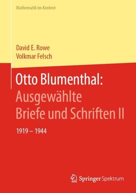 Felsch / Rowe |  Otto Blumenthal: Ausgewählte Briefe und Schriften II | Buch |  Sack Fachmedien