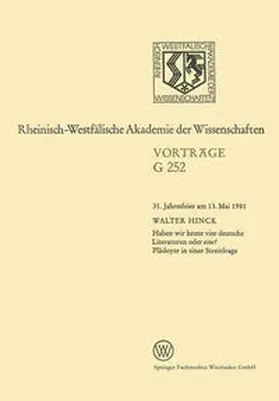 Hinck |  Haben wir heute vier deutsche Literaturen oder eine? Plädoyer in einer Streitfrage | eBook | Sack Fachmedien