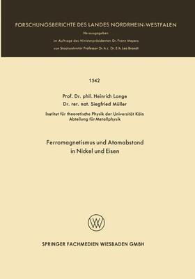 Lange | Lange, H: Ferromagnetismus und Atomabstand in Nickel und Eis | Buch | 978-3-663-00521-6 | sack.de