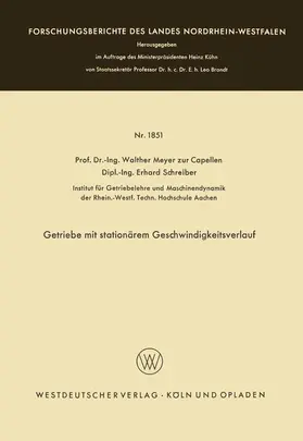Meyer zur Capellen |  Getriebe mit stationärem Geschwindigkeitsverlauf | Buch |  Sack Fachmedien