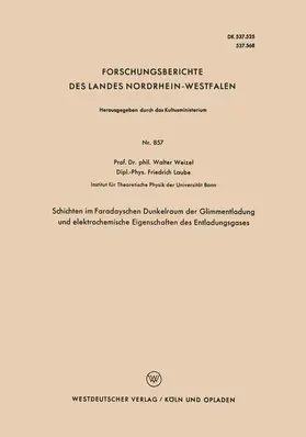 Weizel |  Schichten im Faradayschen Dunkelraum der Glimmentladung und elektrochemische Eigenschaften des Entladungsgases | Buch |  Sack Fachmedien
