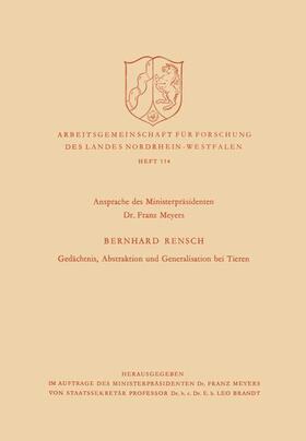 Rensch |  Rensch, B: Gedächtnis, Abstraktion und Generalisation bei Ti | Buch |  Sack Fachmedien