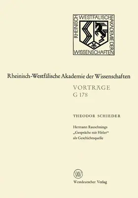 Schieder |  Hermann Rauschnings "Gespräche mit Hitler" als Geschichtsquelle | Buch |  Sack Fachmedien