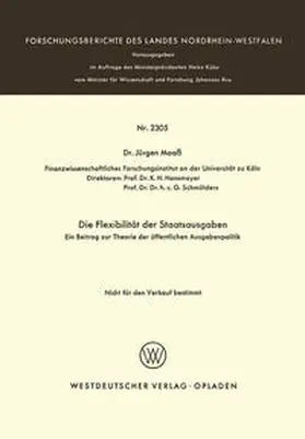Maaß |  Die Flexibilität der Staatsausgaben | eBook | Sack Fachmedien