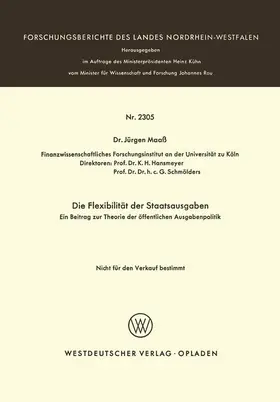 Maaß |  Die Flexibilität der Staatsausgaben | Buch |  Sack Fachmedien