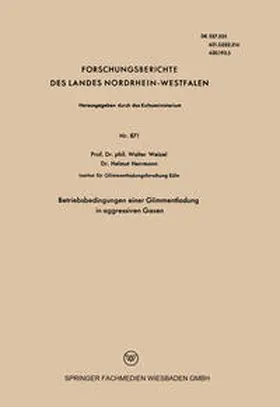 Weizel |  Betriebsbedingungen einer Glimmentladung in aggressiven Gasen | eBook | Sack Fachmedien