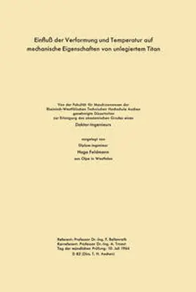 Bollenrath | Einfluß der Verformung und Temperatur auf mechanische Eigenschaften von unlegiertem Titan | E-Book | sack.de