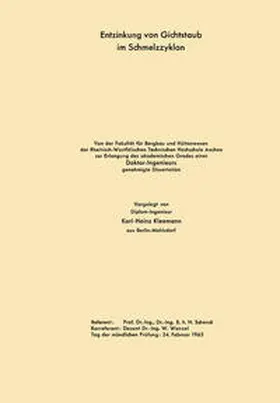 Schenck |  Entzinkung von Gichtstaub im Schmelzzyklon | eBook | Sack Fachmedien