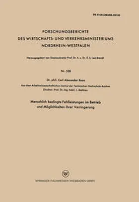 Roos |  Menschlich bedingte Fehlleistungen im Betrieb und Möglichkeiten ihrer Verringerung | eBook | Sack Fachmedien