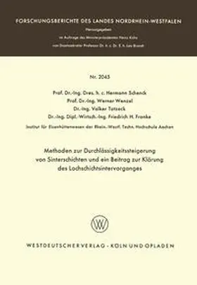 Schenck | Methoden zur Durchlässigkeitssteigerung von Sinterschichten und ein Beitrag zur Klärung des Lochschichtsintervorganges | E-Book | www.sack.de