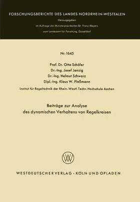 Schäfer / Janzig / Schwarz |  Beiträge zur Analyse des dynamischen Verhaltens von Regelkreisen | Buch |  Sack Fachmedien