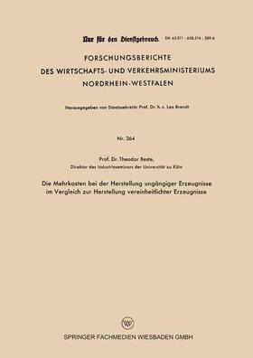 Beste | Beste, T: Mehrkosten bei der Herstellung ungängiger Erzeugni | Buch | 978-3-663-03244-1 | sack.de