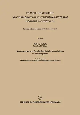 Rohs |  Auswirkungen von Garnfehlern bei der Verarbeitung von Leinengarnen | Buch |  Sack Fachmedien