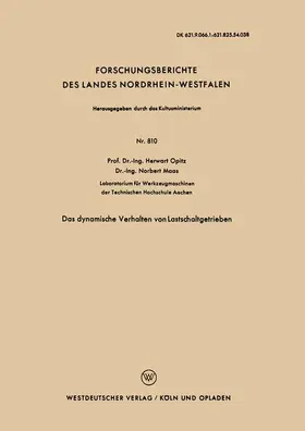 Opitz |  Das dynamische Verhalten von Lastschaltgetrieben | Buch |  Sack Fachmedien