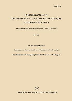 Kleinlein |  Kleinlein, W: Fließverhalten dispers-plastischer Massen im W | Buch |  Sack Fachmedien