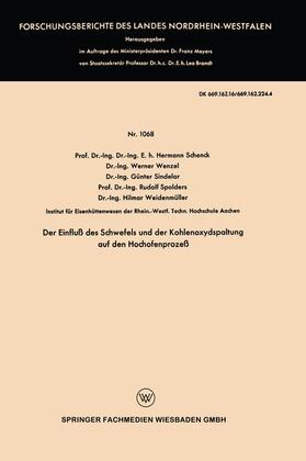 Schenck / Wenzel / Sindelar | Schenck, H: Einfluß des Schwefels und der Kohlenoxydspaltung | Buch | 978-3-663-03380-6 | sack.de