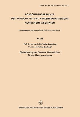 Baumeister |  Baumeister, W: Bedeutung der Elemente Zink und Fluor für das | Buch |  Sack Fachmedien