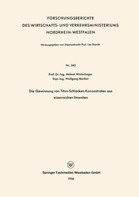 Winterhager |  Winterhager, H: Gewinnung von Titan-Schlacken-Konzentraten a | Buch |  Sack Fachmedien