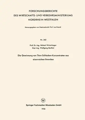 Winterhager |  Winterhager, H: Gewinnung von Titan-Schlacken-Konzentraten a | Buch |  Sack Fachmedien