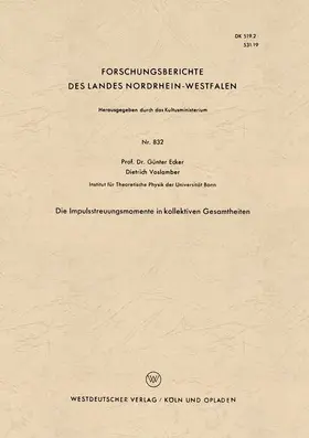 Ecker |  Die Impulsstreuungsmomente in kollektiven Gesamtheiten | Buch |  Sack Fachmedien