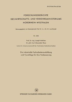 Mathieu |  Mathieu, J: Die industrielle Facharbeiterausbildung und Vors | Buch |  Sack Fachmedien