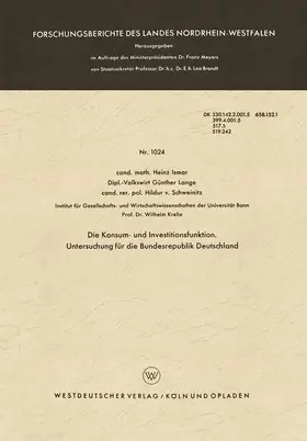Ismar |  Die Konsum- und Investitionsfunktion. Untersuchung für die Bundesrepublik Deutschland | Buch |  Sack Fachmedien