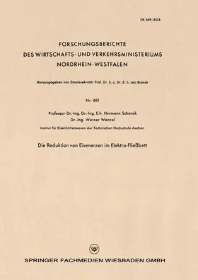 Schenck |  Die Reduktion von Eisenerzen im Elektro-Fließbett | Buch |  Sack Fachmedien