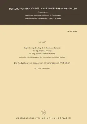 Schenck |  Die Reduktion von Eisenerzen im heterogenen Wirbelbett | Buch |  Sack Fachmedien
