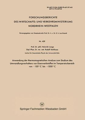 Lange |  Lange, H: Anwendung der thermomagnetischen Analyse zum Studi | Buch |  Sack Fachmedien