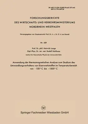 Lange |  Lange, H: Anwendung der thermomagnetischen Analyse zum Studi | Buch |  Sack Fachmedien