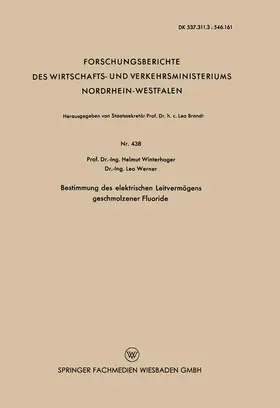 Winterhager |  Bestimmung des elektrischen Leitvermögens geschmolzener Fluoride | Buch |  Sack Fachmedien