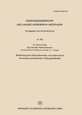 Funke | Funke, W: Bestimmung des Gebrauchswertes von Lacken durch An | Buch | 978-3-663-03557-2 | sack.de