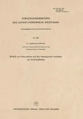 Lambrinoû |  Einfluß von Fettzusätzen auf das rheologische Verhalten von Schlichteflotten | Buch |  Sack Fachmedien