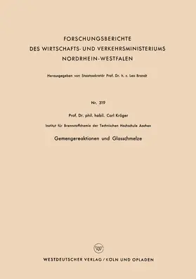 Kröger |  Kröger, C: Gemengereaktionen und Glasschmelze | Buch |  Sack Fachmedien