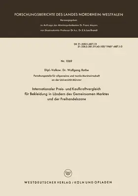 Rothe |  Internationaler Preis- und Kaufkraftvergleich für Bekleidung in Ländern des Gemeinsamen Marktes und der Freihandelszone | Buch |  Sack Fachmedien