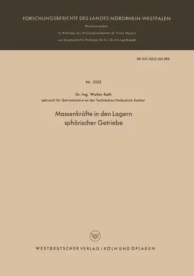 Rath |  Massenkräfte in den Lagern sphärischer Getriebe | Buch |  Sack Fachmedien