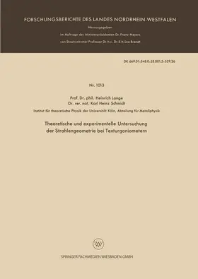 Lange |  Theoretische und experimentelle Untersuchung der Strahlengeometrie bei Texturgoniometern | Buch |  Sack Fachmedien