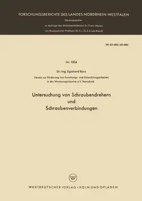 Barz |  Untersuchung von Schraubendrehern und Schraubenverbindungen | Buch |  Sack Fachmedien