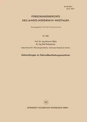 Opitz |  Untersuchungen an Zahnradbearbeitungsmaschinen | Buch |  Sack Fachmedien
