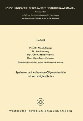 Klemer / Homberg / Lukowski | Klemer, A: Synthesen und Abbau von Oligosacchariden mit verz | Buch | 978-3-663-03923-5 | sack.de