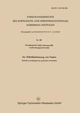 Juilfs |  Zur Dichtebestimmung von Fasern | Buch |  Sack Fachmedien