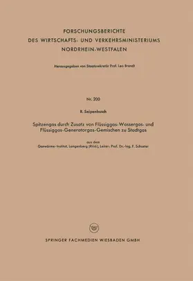 Seipenbusch |  Spitzengas durch Zusatz von Flüssiggas- Wassergas- und Flüssiggas-Generatorgas-Gemischen zu Stadtgas | Buch |  Sack Fachmedien